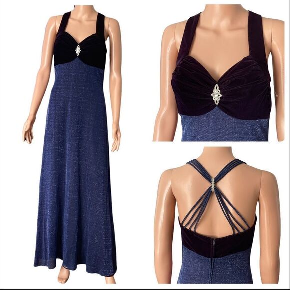 JUMP Apparel Blue Velvet & Metallic Long Gown Sz 6 - Picture 1 of 15